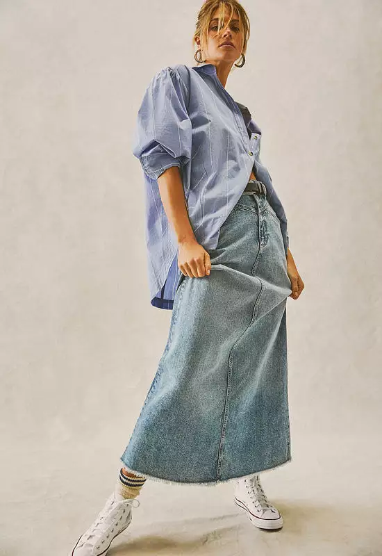 Free People Denim Maxi Skirt Indigo