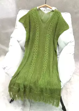 Green V Neck Tasseled Knit Dress for Summer HA1001