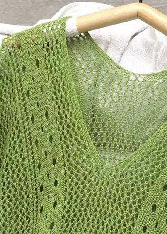 Green V Neck Tasseled Knit Dress for Summer HA1001