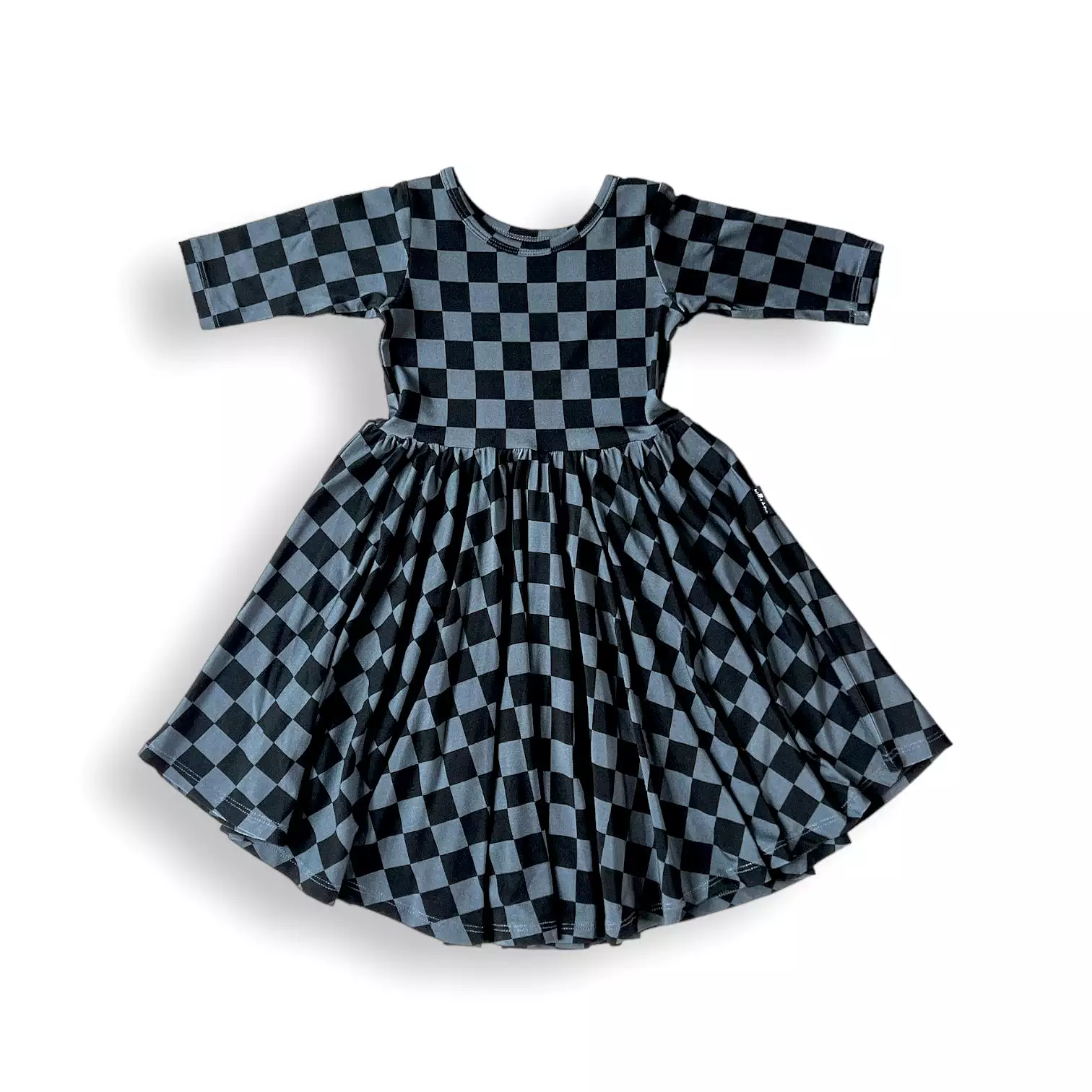 Grey Check Mid Sleeve Twirl Dress