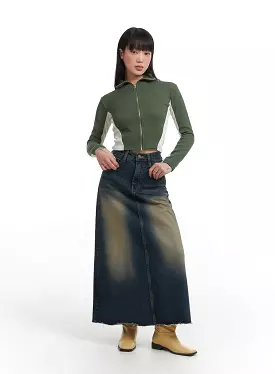 Grunge Denim Maxi Skirt