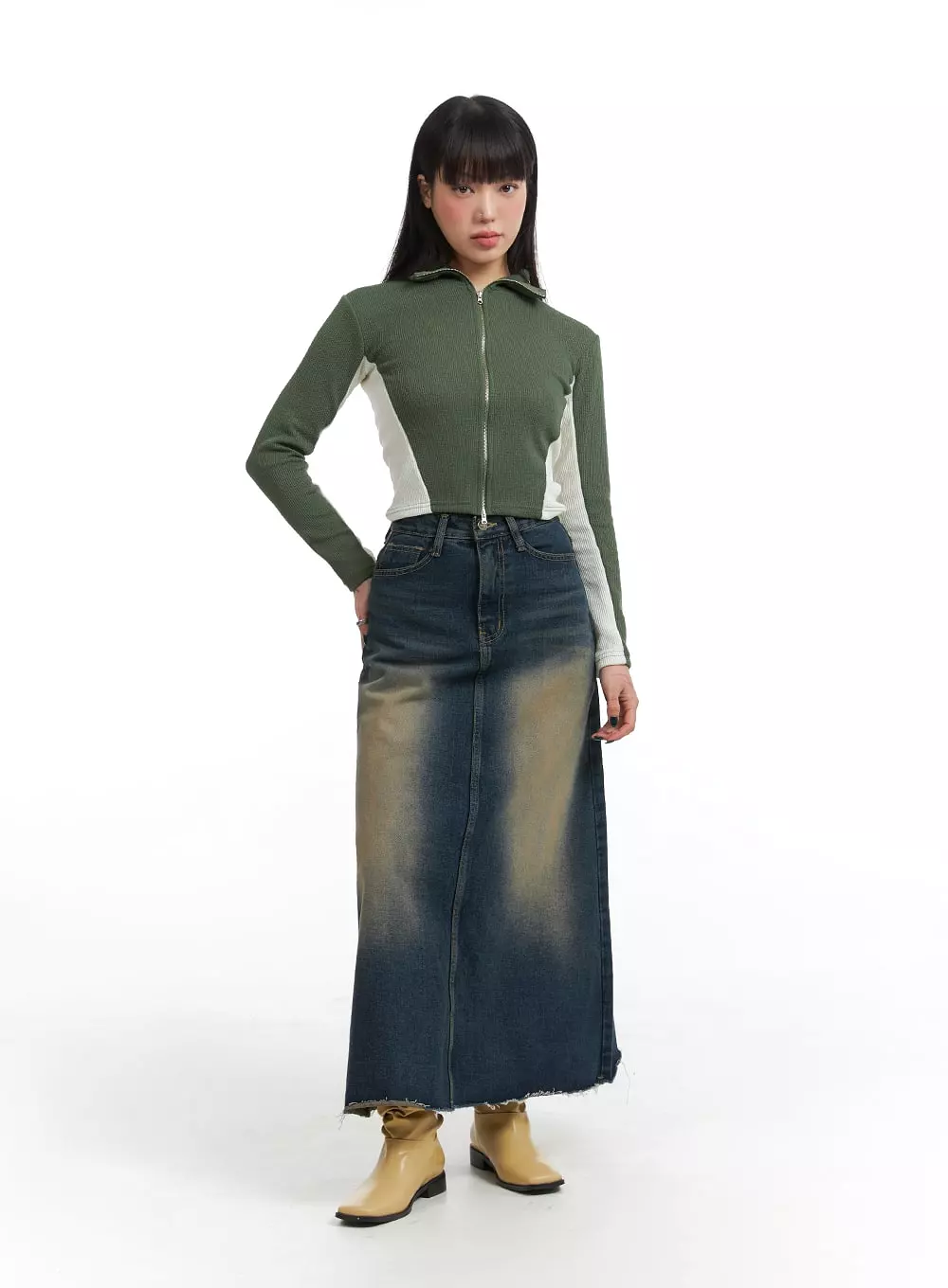 Grunge Denim Maxi Skirt