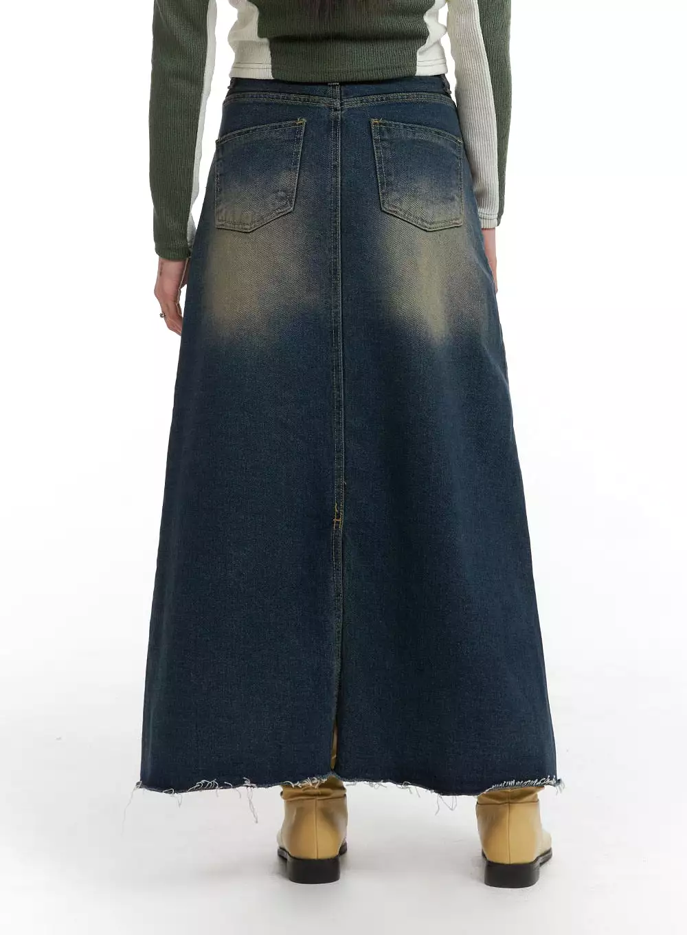 Grunge Denim Maxi Skirt