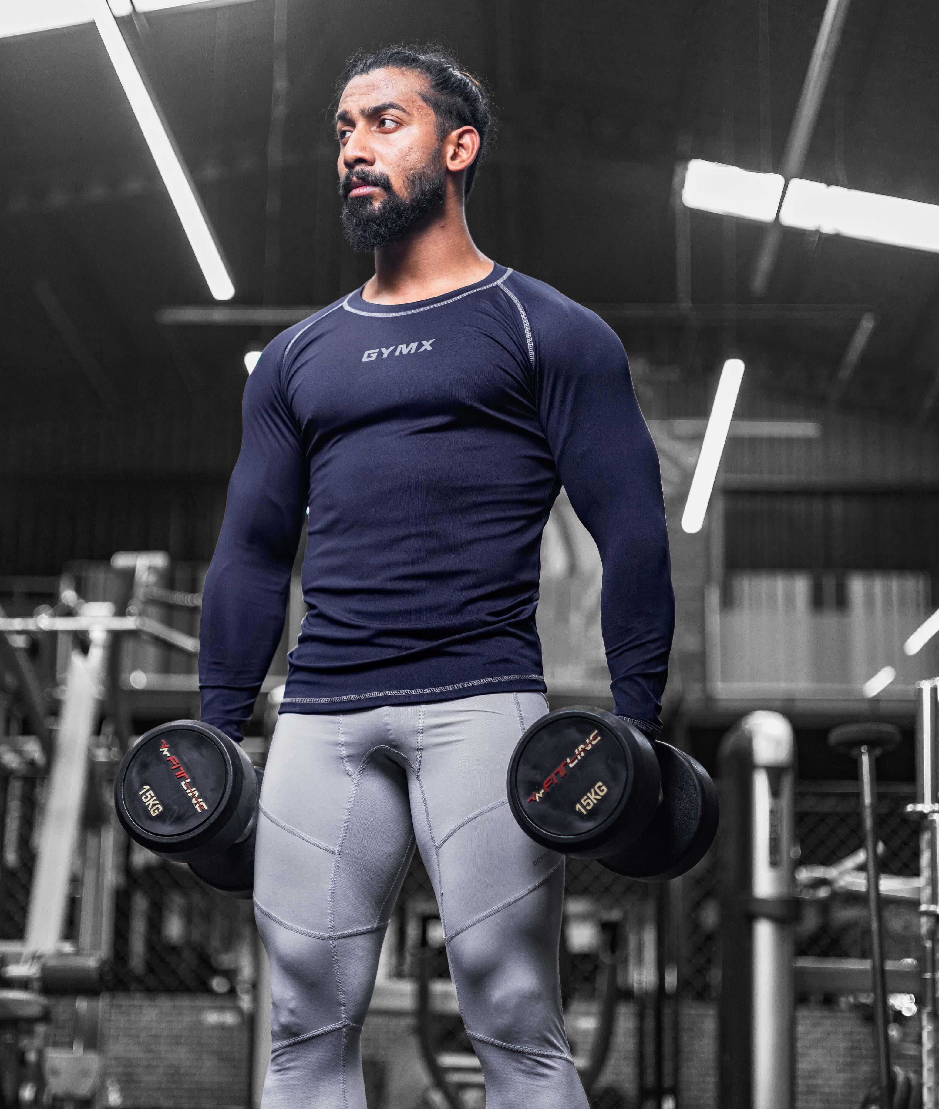 GymX Compression Full Sleeve Tee in Navy Blue