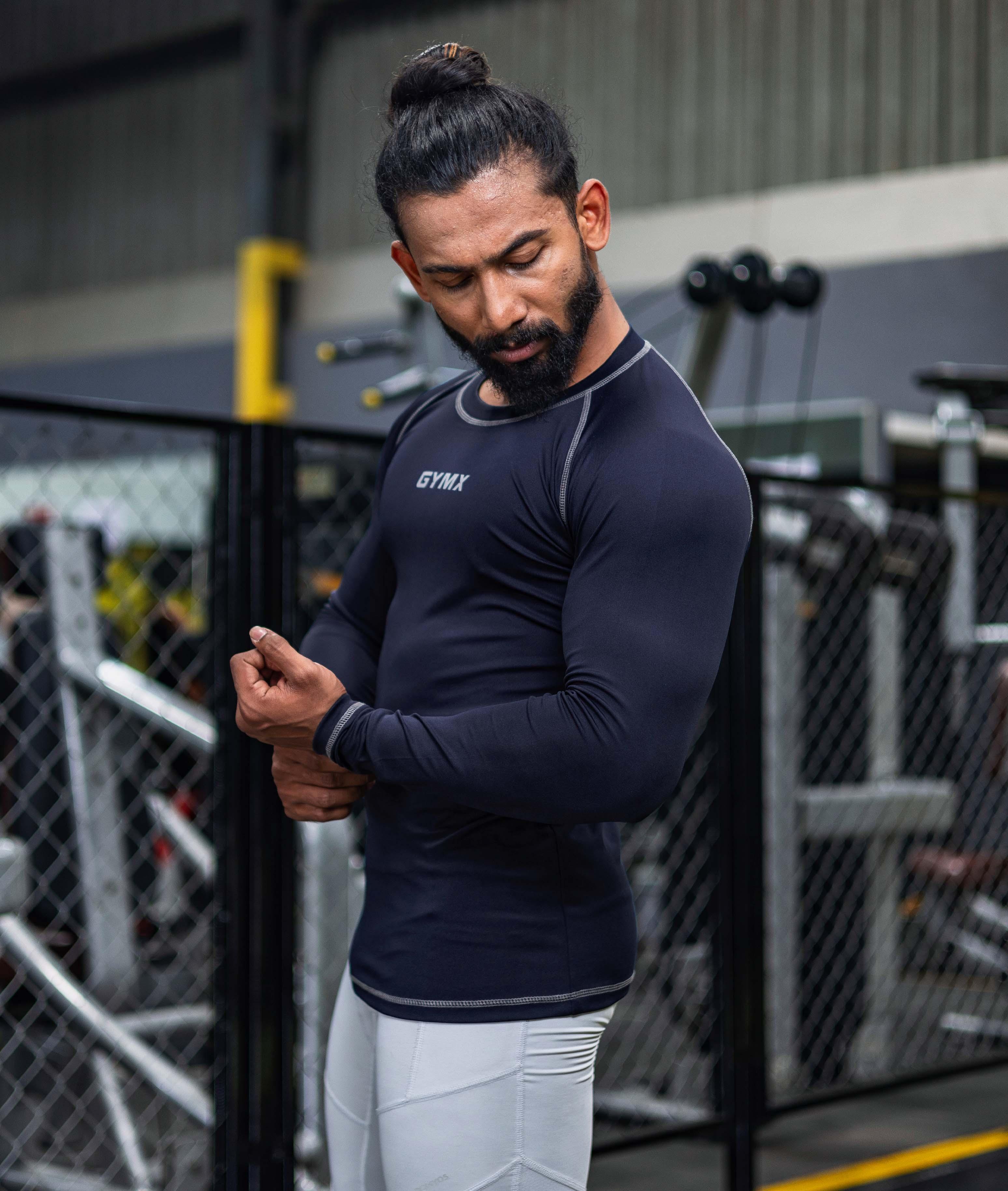 GymX Compression Full Sleeve Tee in Navy Blue