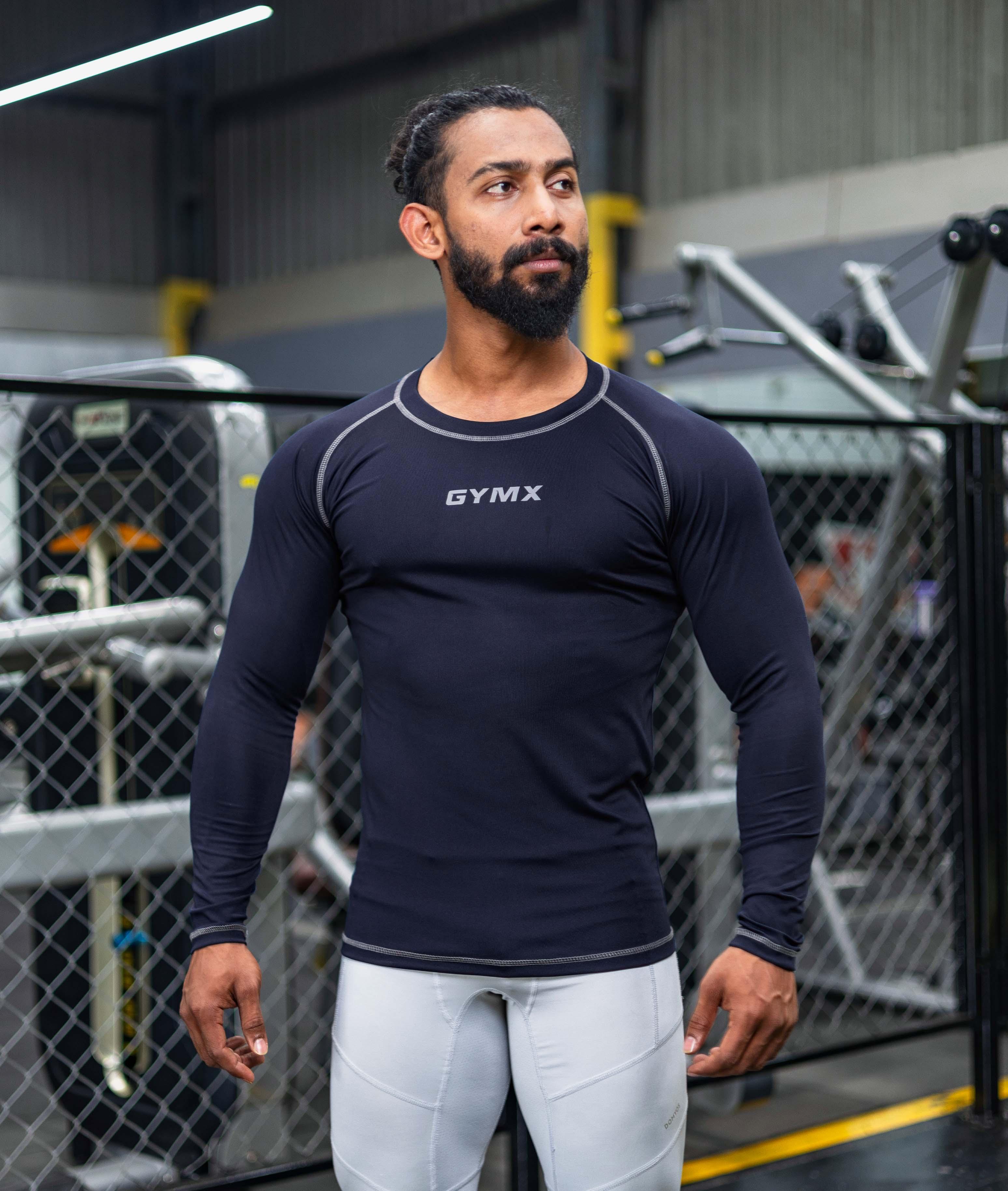 GymX Compression Full Sleeve Tee in Navy Blue