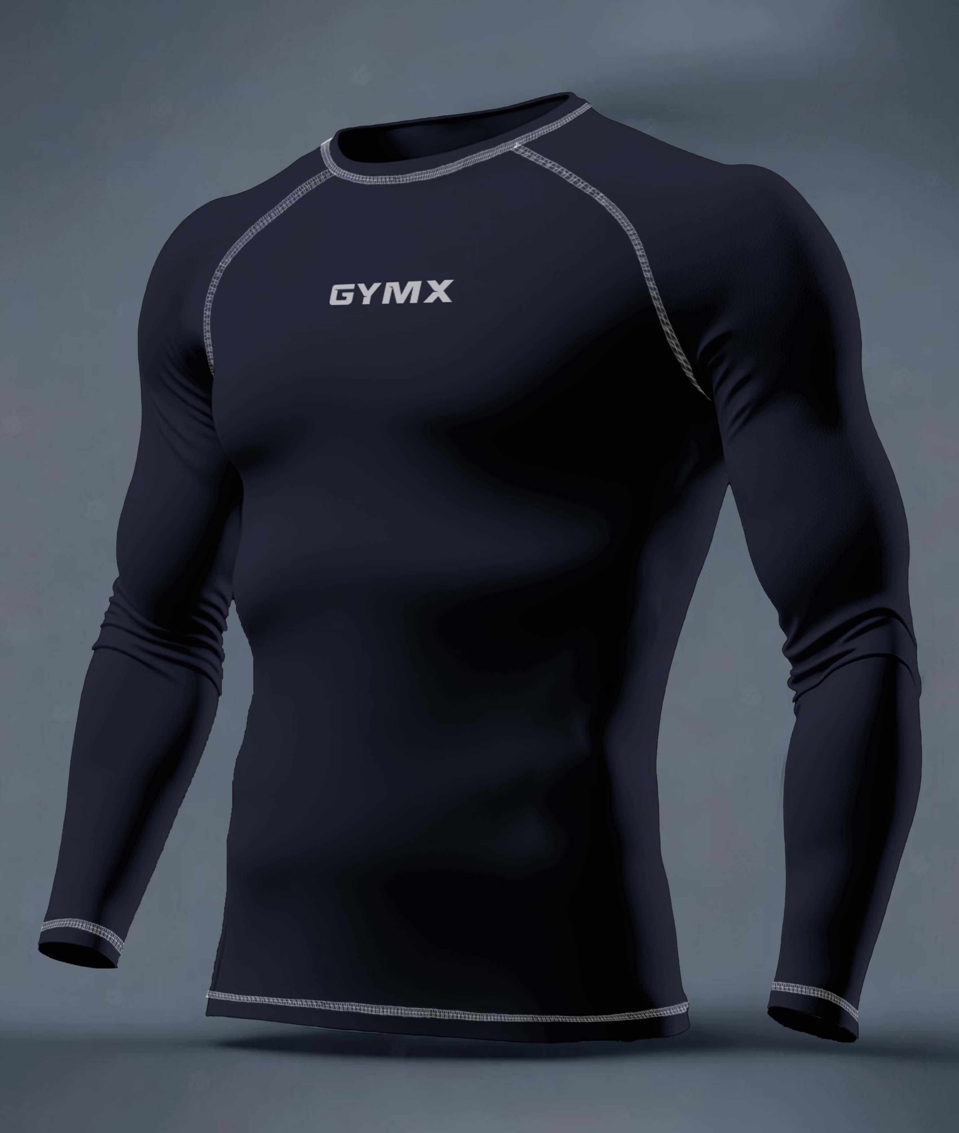 GymX Compression Full Sleeve Tee in Navy Blue