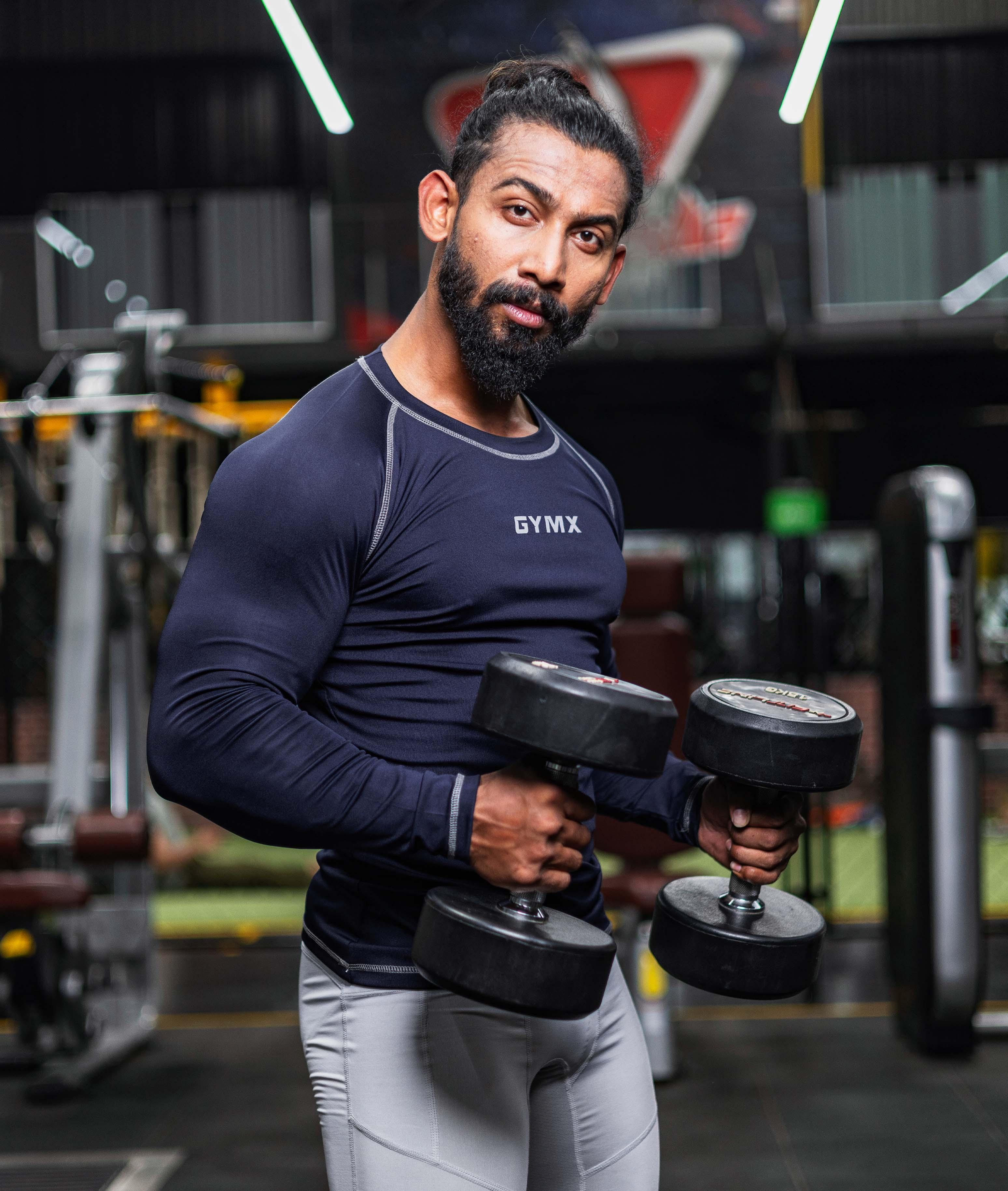 GymX Compression Full Sleeve Tee in Navy Blue