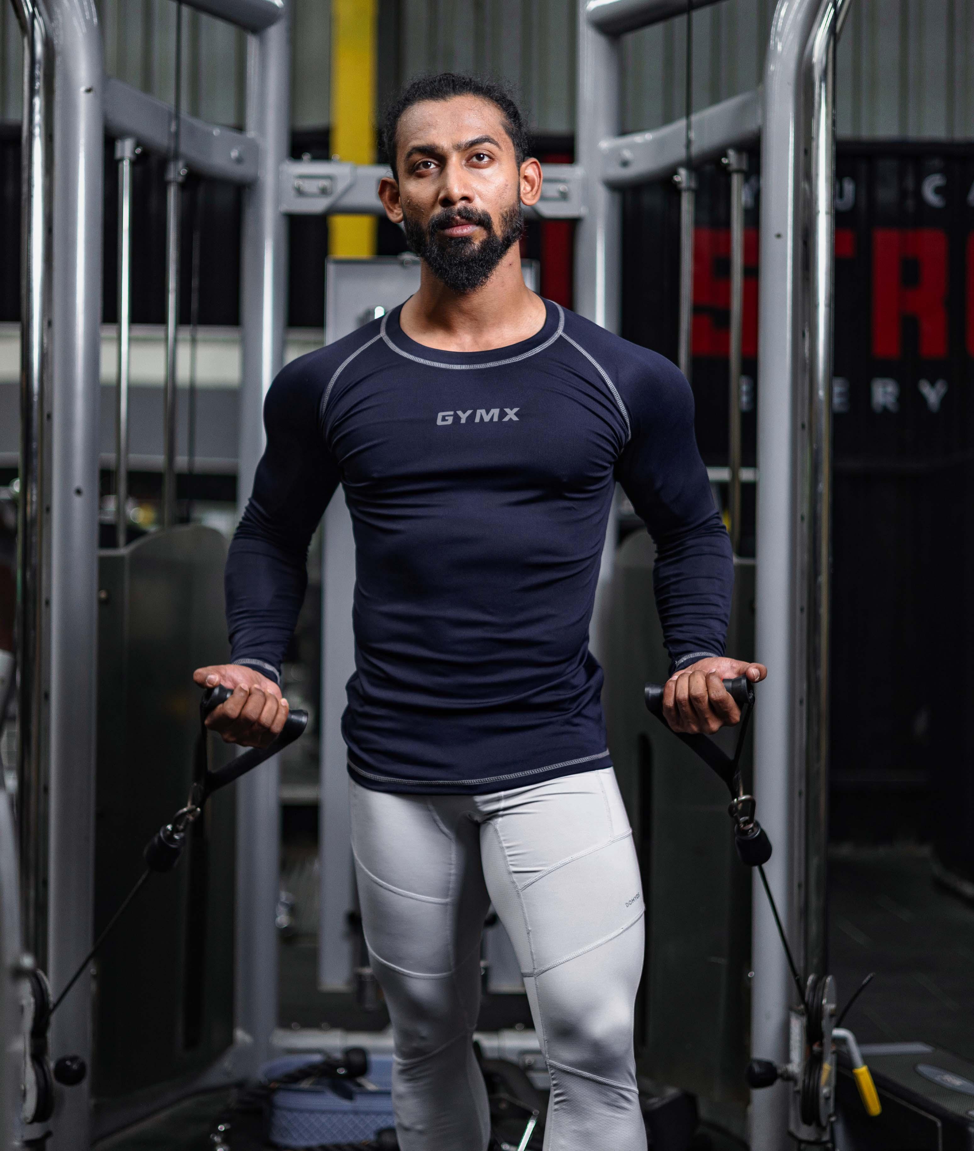 GymX Compression Full Sleeve Tee in Navy Blue