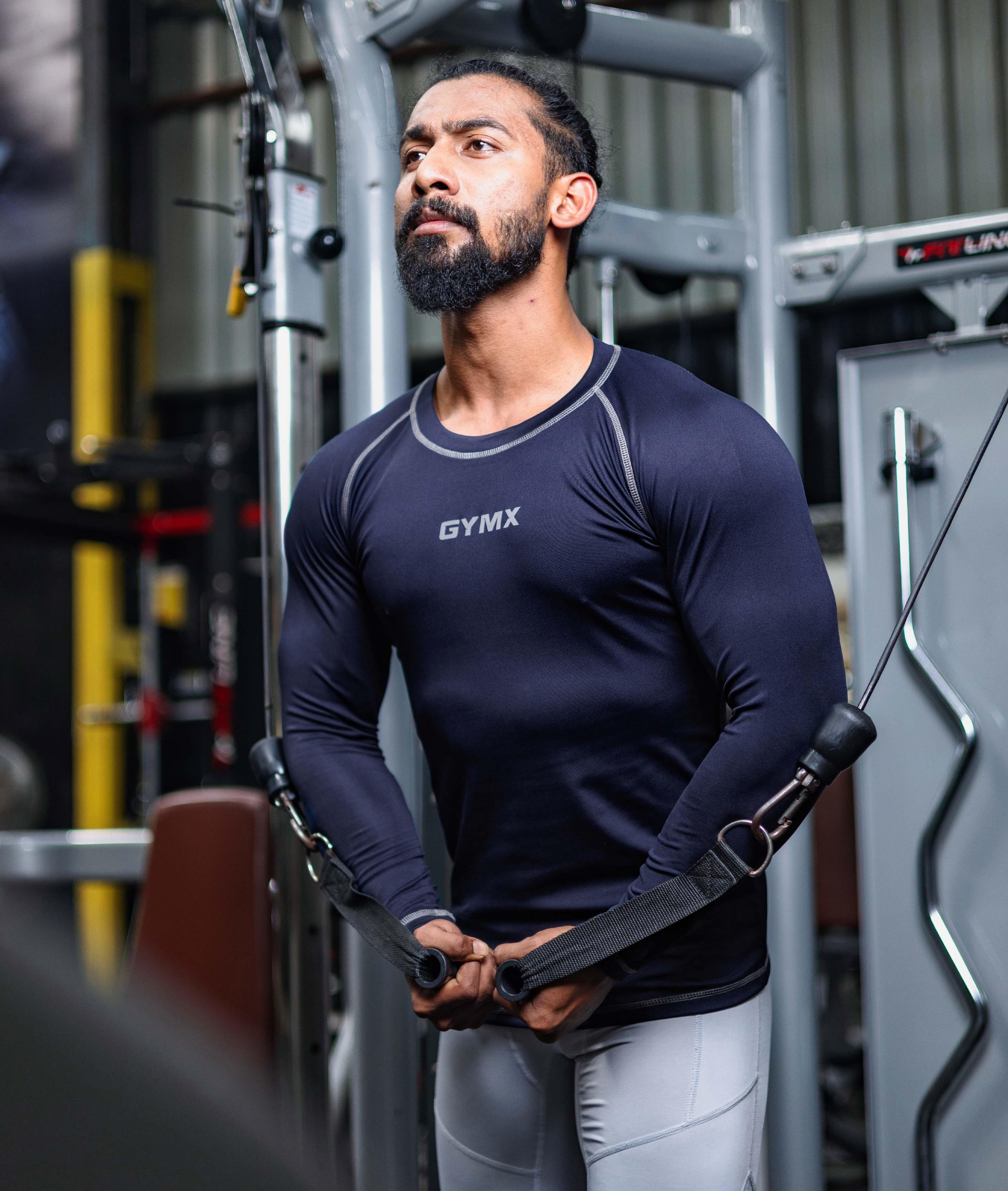 GymX Compression Full Sleeve Tee in Navy Blue