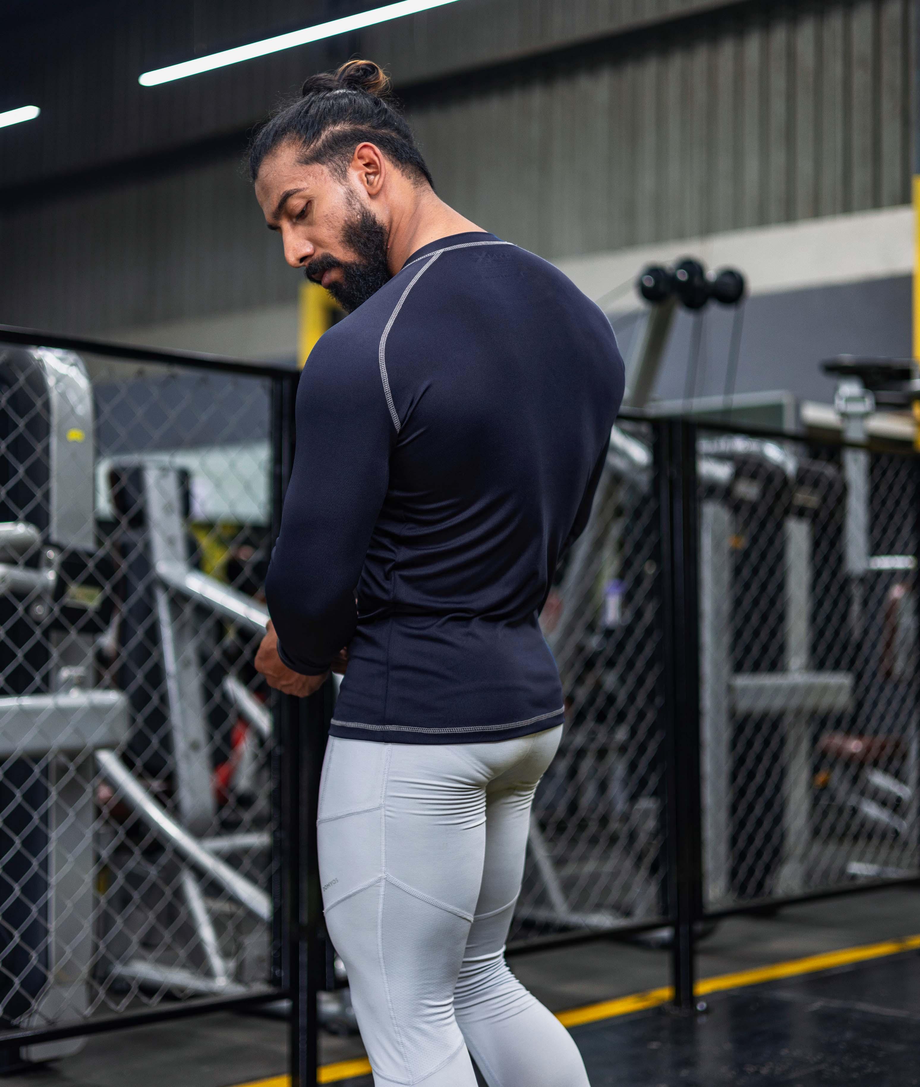 GymX Compression Full Sleeve Tee in Navy Blue