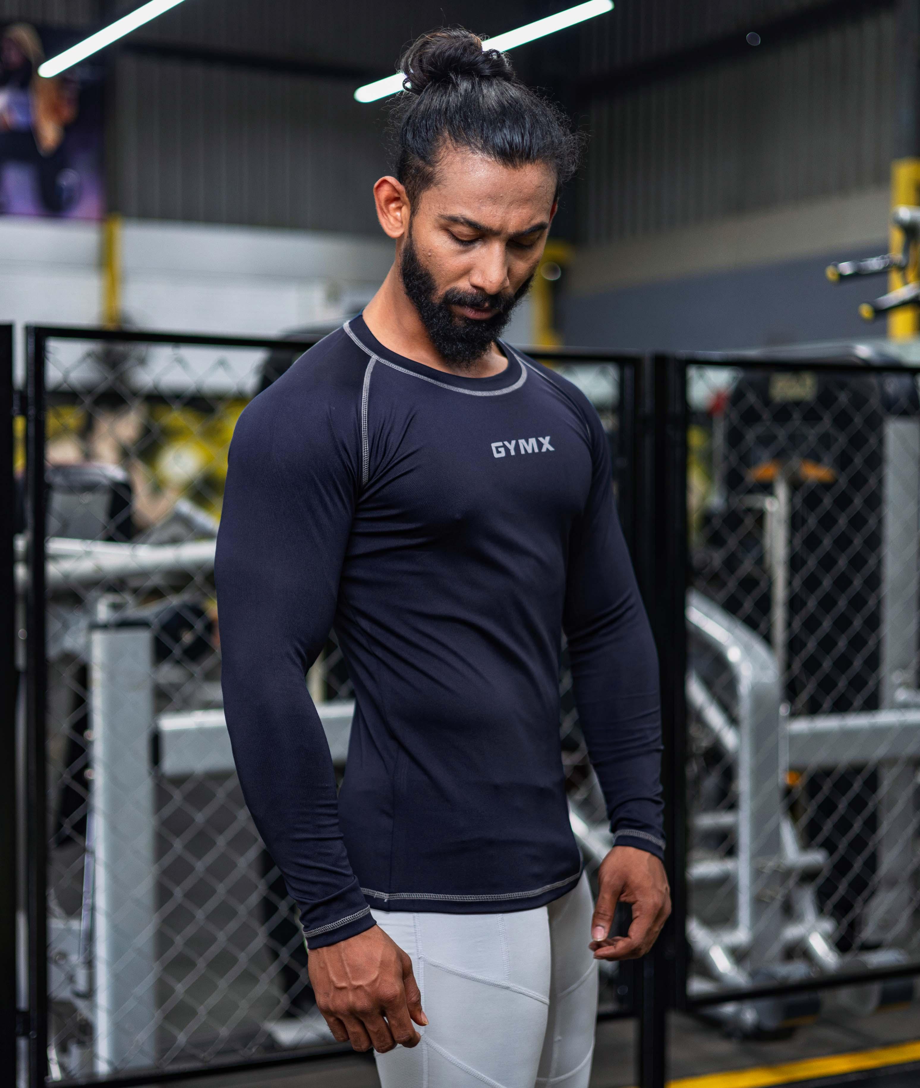 GymX Compression Full Sleeve Tee in Navy Blue