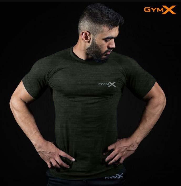 GymX Olive Green Line pattern T-shirt - Sale