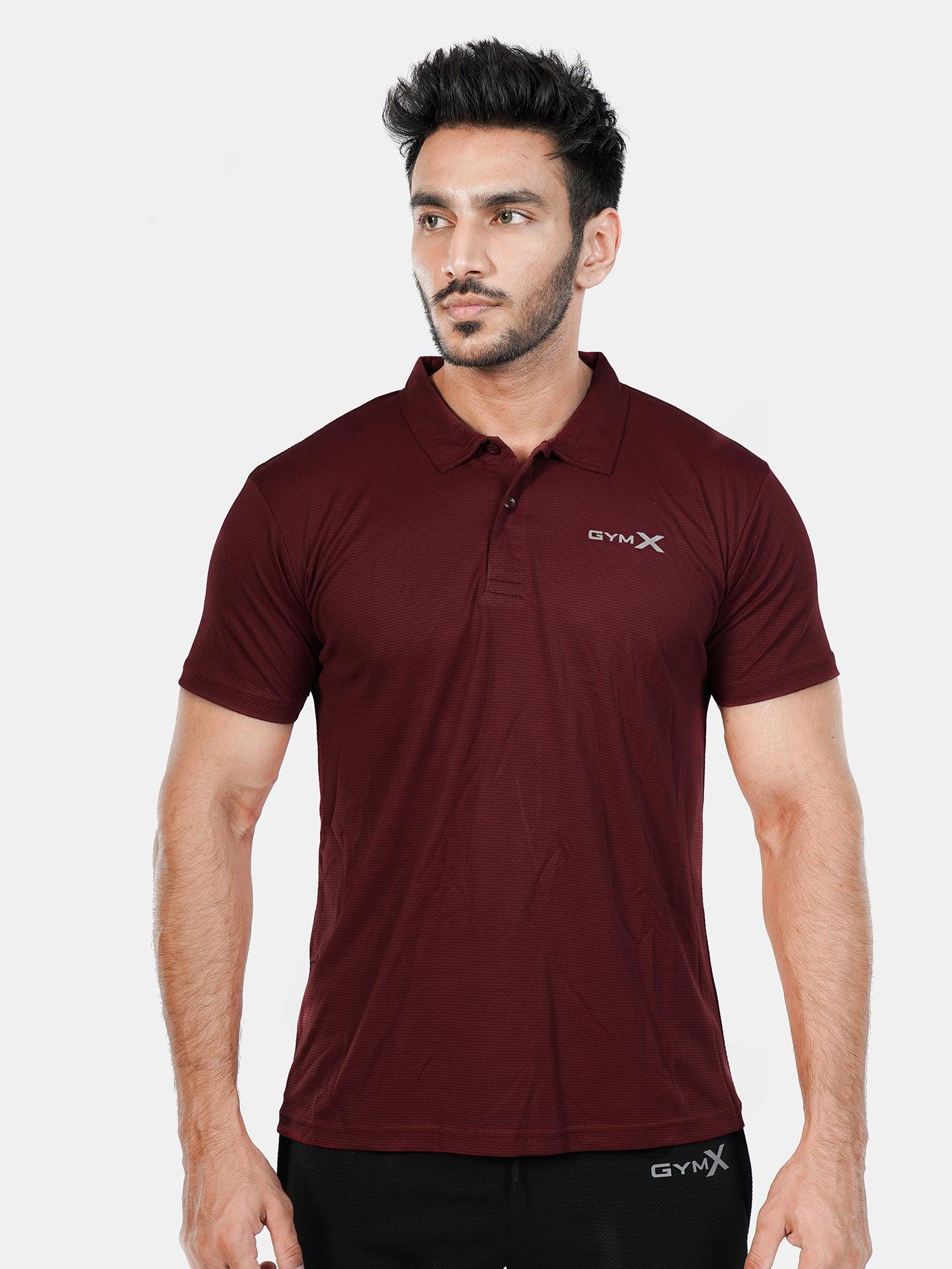 GymX Stark Maroon Tech Polo Tee.