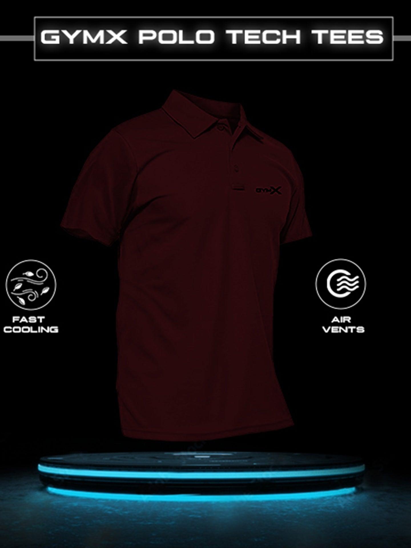 GymX Stark Maroon Tech Polo Tee.