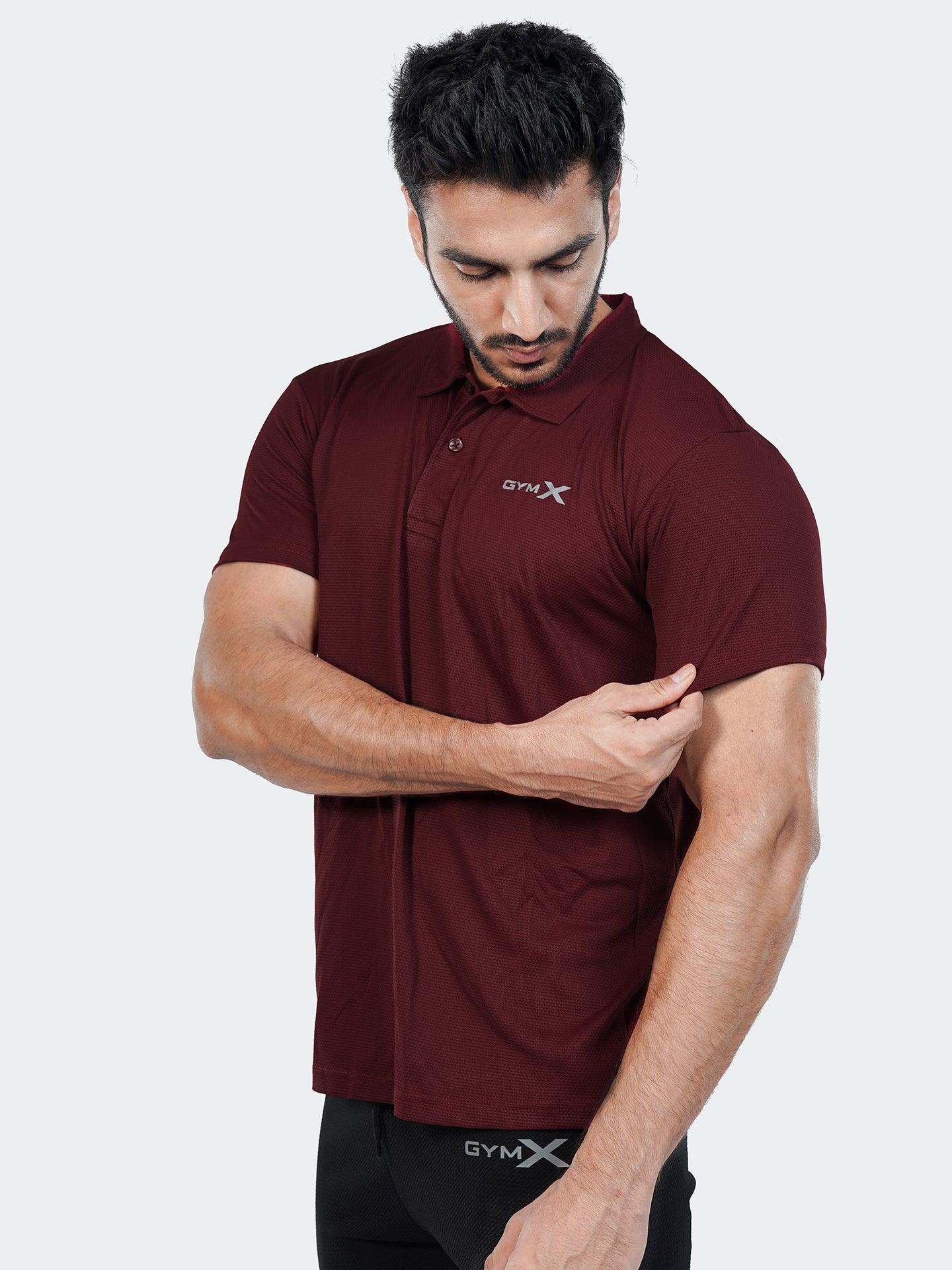 GymX Stark Maroon Tech Polo Tee.