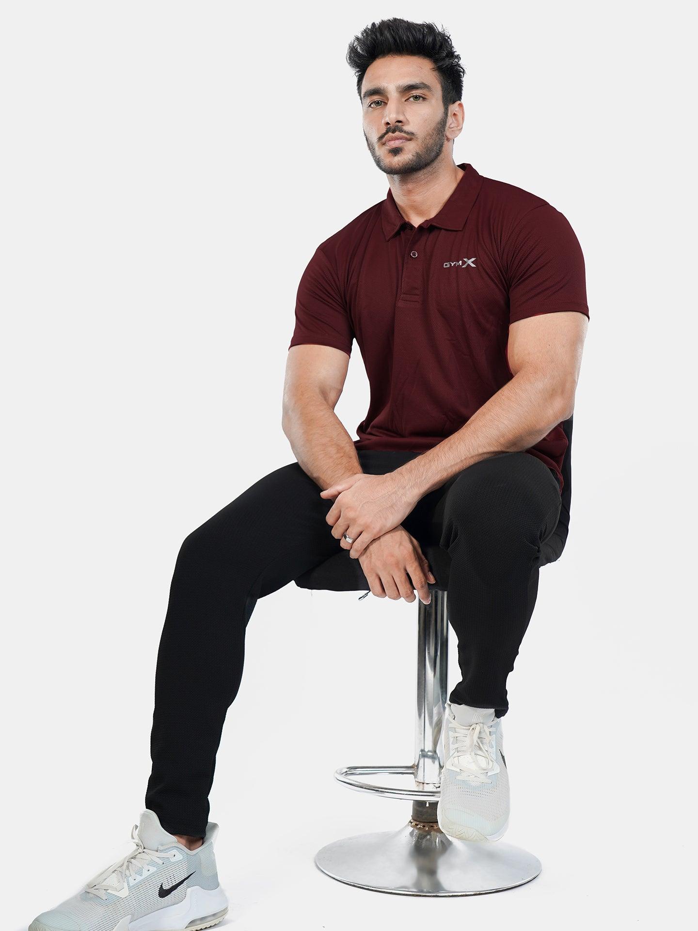 GymX Stark Maroon Tech Polo Tee.