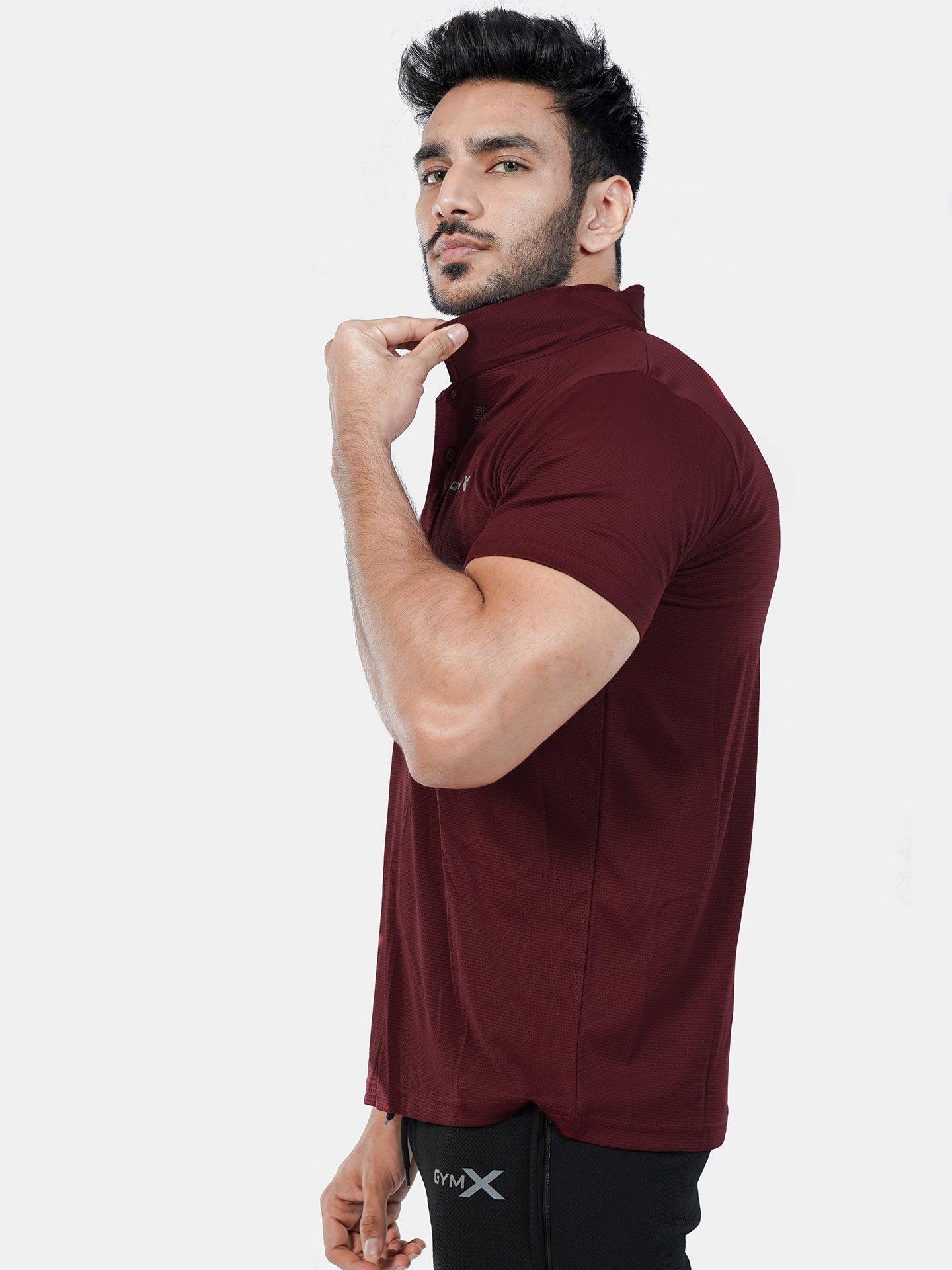 GymX Stark Maroon Tech Polo Tee.