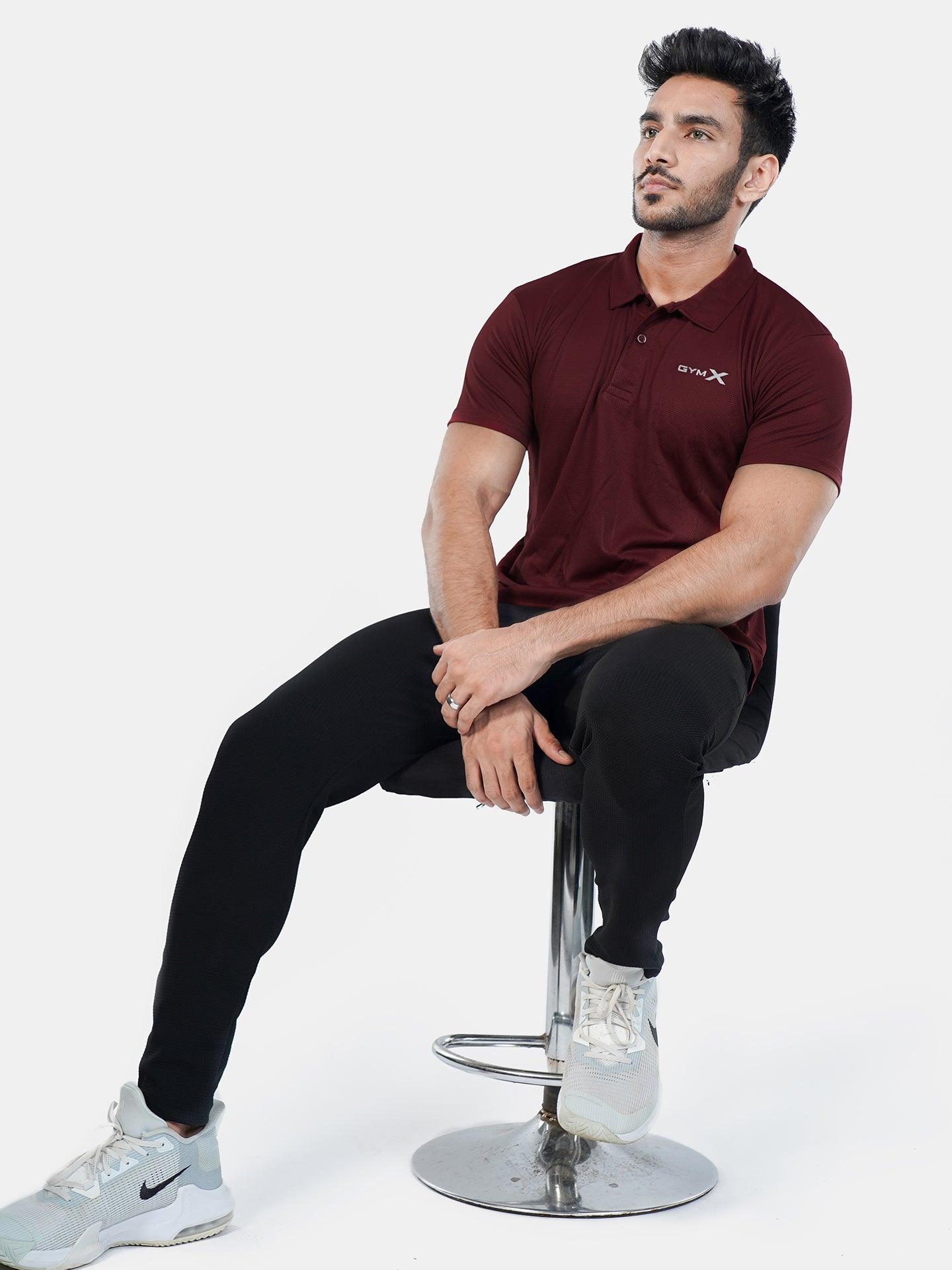 GymX Stark Maroon Tech Polo Tee.