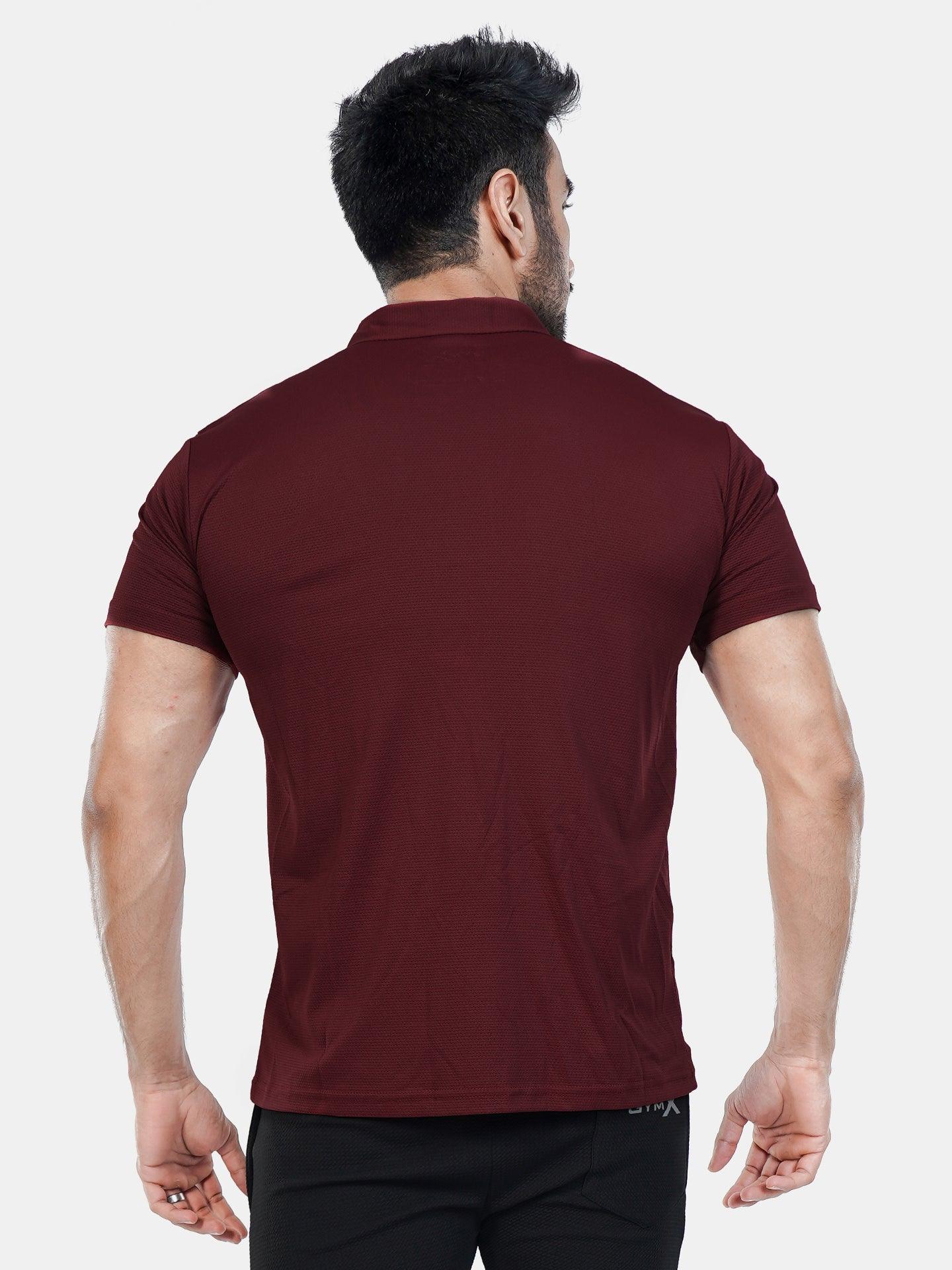 GymX Stark Maroon Tech Polo Tee.