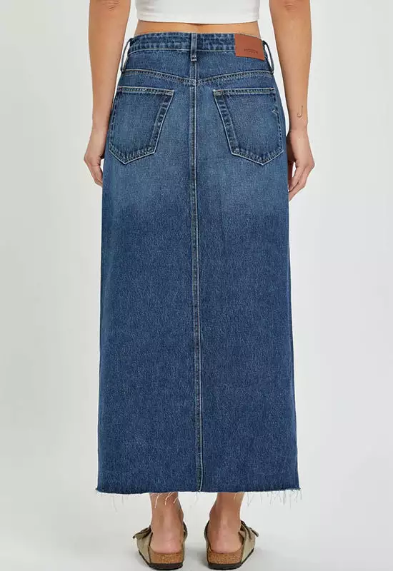 Hidden Jeans Peyton High Rise Denim Midi Skirt Dark Denim