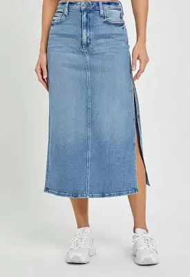 Hidden Peyton Midi Skirt Medium Light Denim Slit