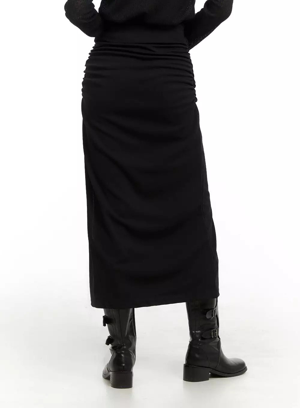 IA417 Slit Shirred Maxi Skirt.