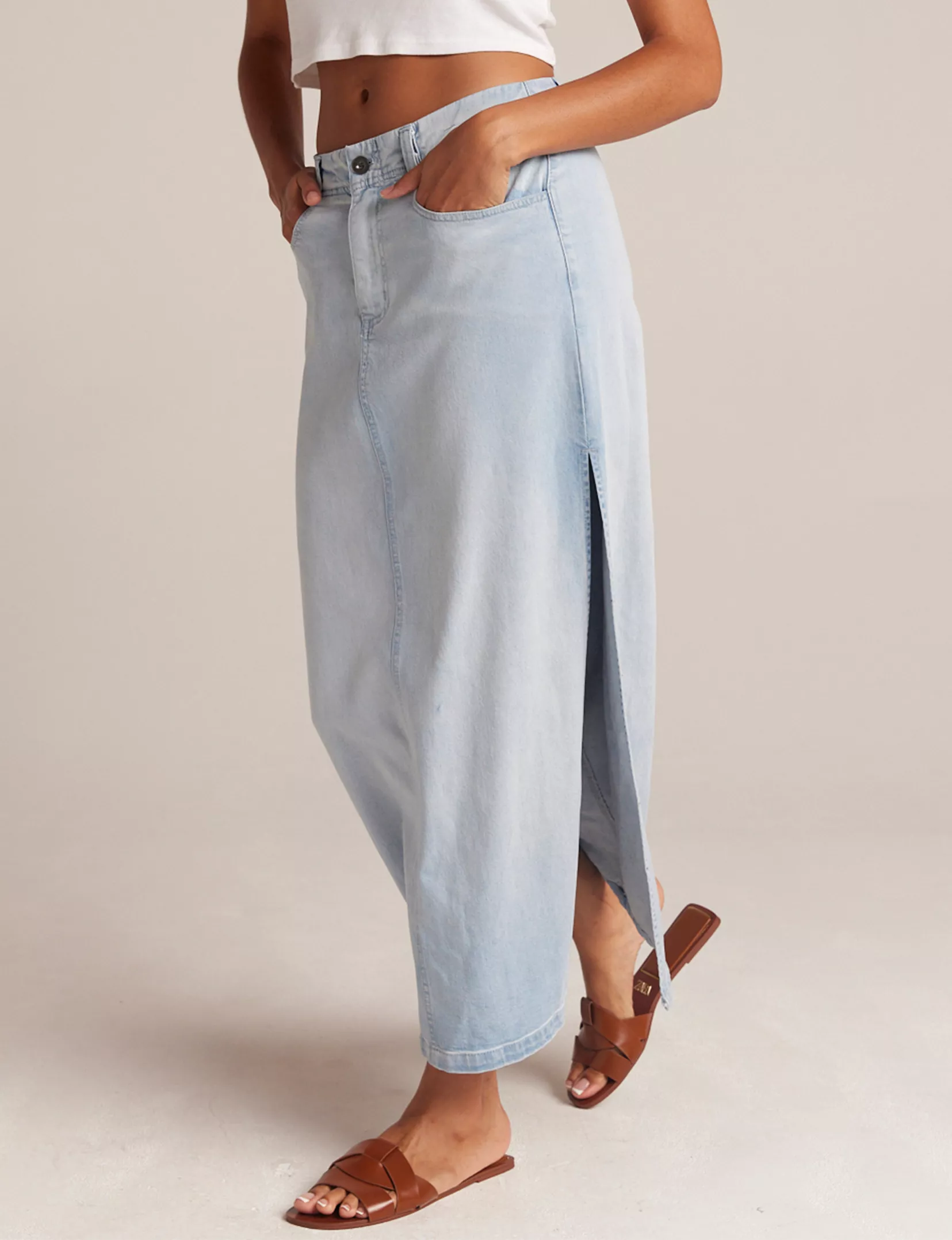 Indigo Side Slit Maxi Skirt, Ocean Mist