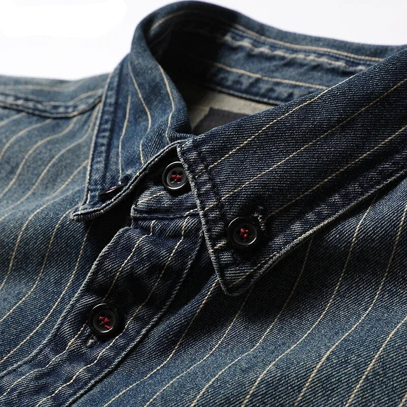 Innovative Denim Stripe Men Shirt 2023 Arrival