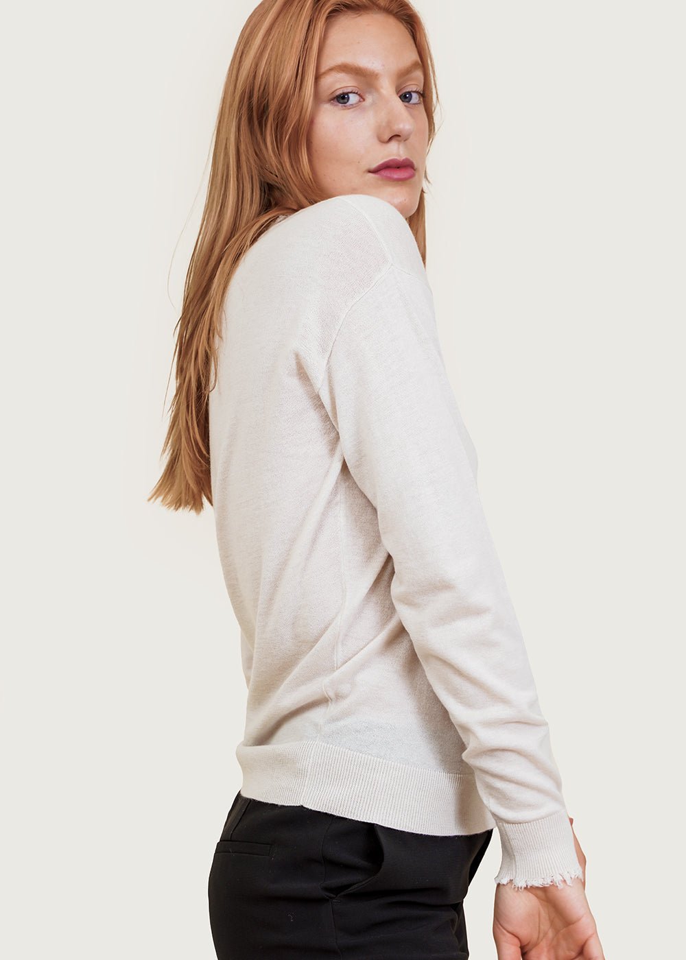 Ivory Frayed Round Neck Top