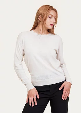 Ivory Frayed Round Neck Top