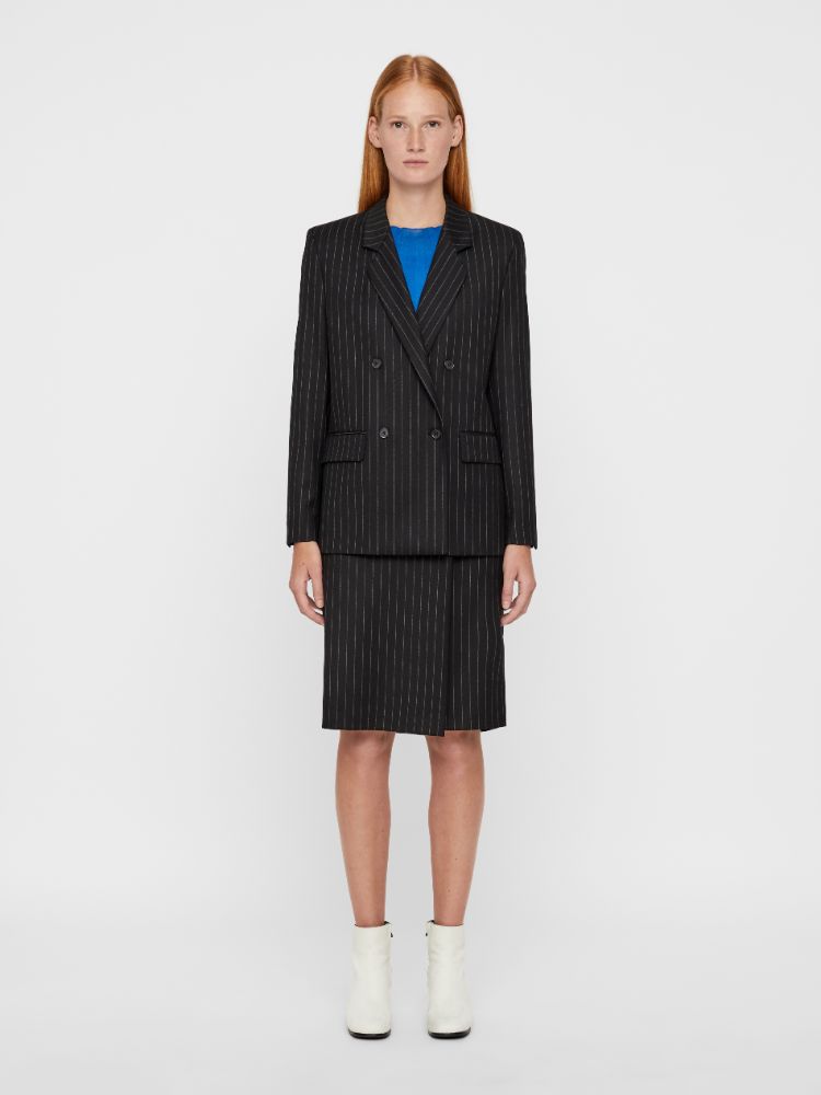 J.Lindeberg Women's Black Stripe Wool Pin Skirts