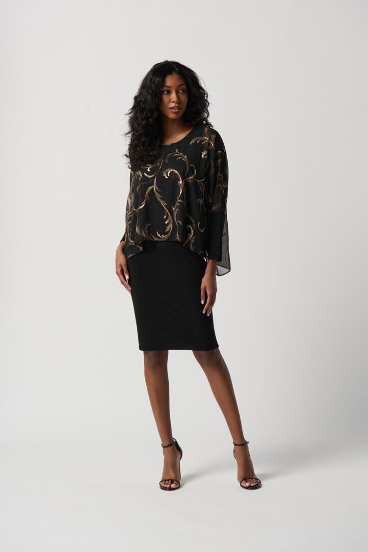 Joseph Ribkoff Silky Knit Dress With Foiled Chiffon Overlay (Style: 234018)