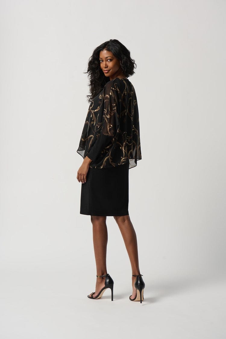 Joseph Ribkoff Silky Knit Dress With Foiled Chiffon Overlay (Style: 234018)