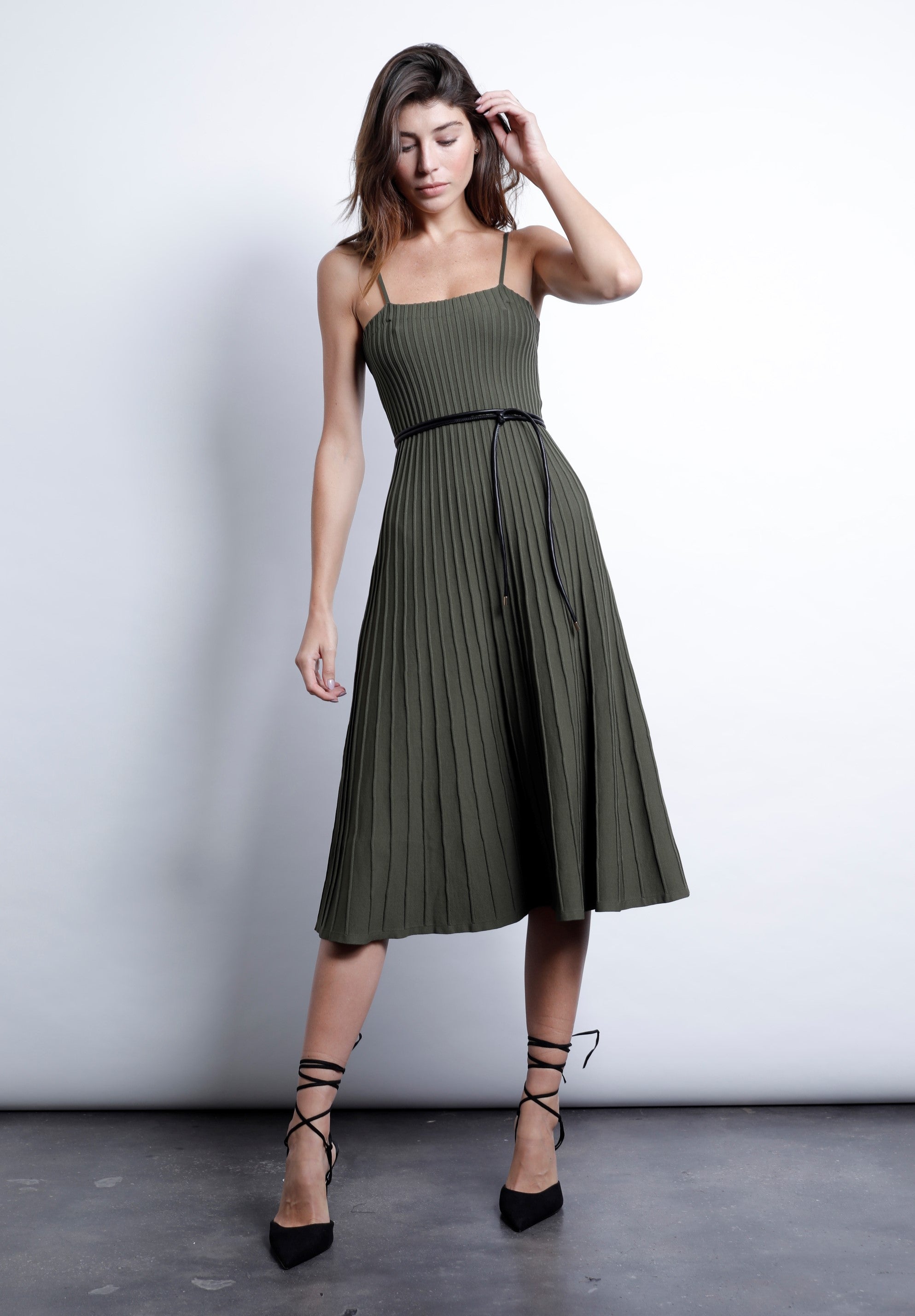 Karina Grimaldi Army Green Fern Knit Dress.