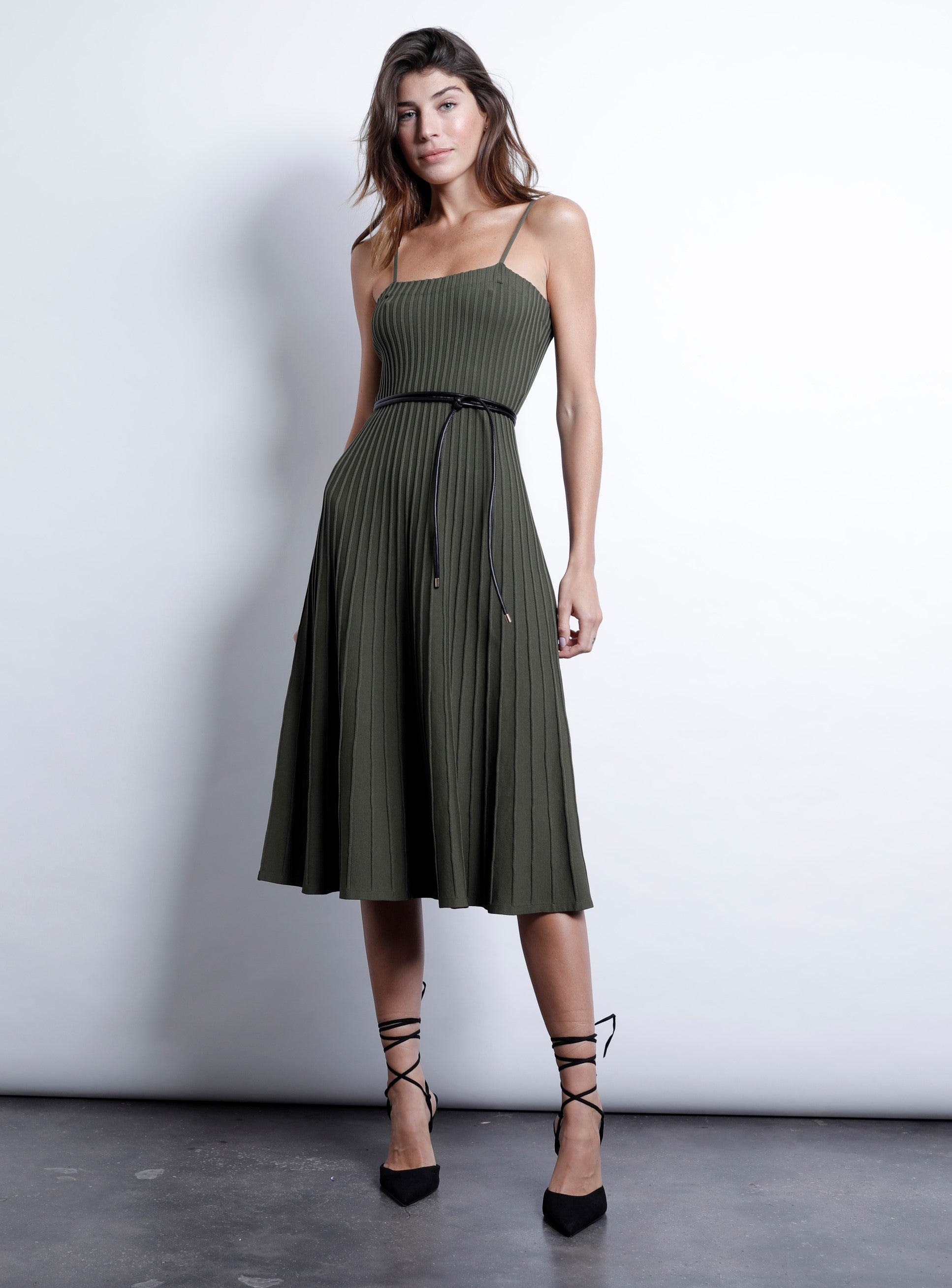 Karina Grimaldi Army Green Fern Knit Dress.