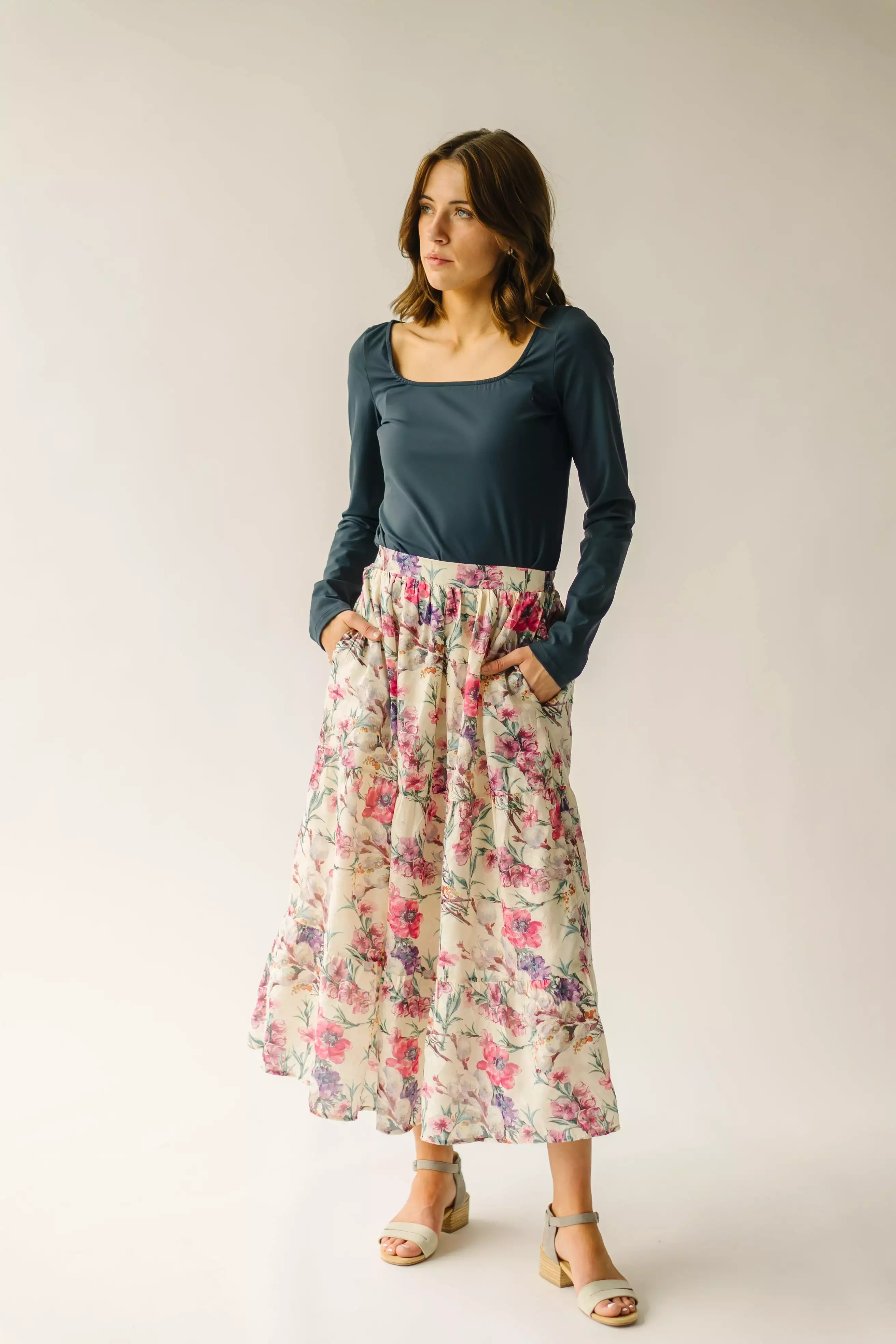 Kenly Floral Tiered Maxi Skirt Cream.