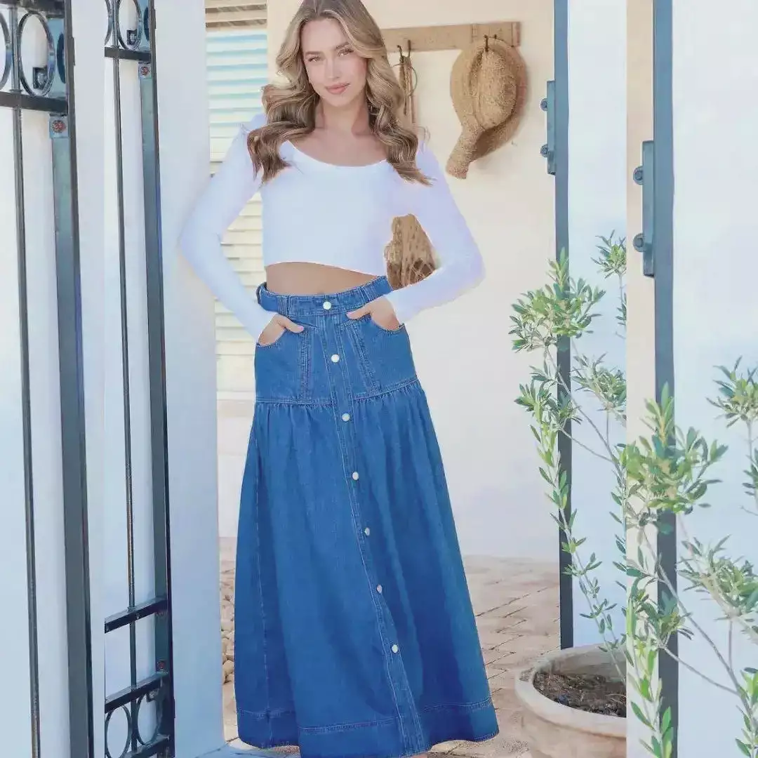 Kentucky Denim Maxi Skirt Mid Blue