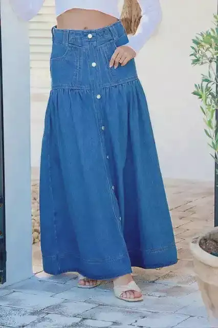 Kentucky Denim Maxi Skirt Mid Blue