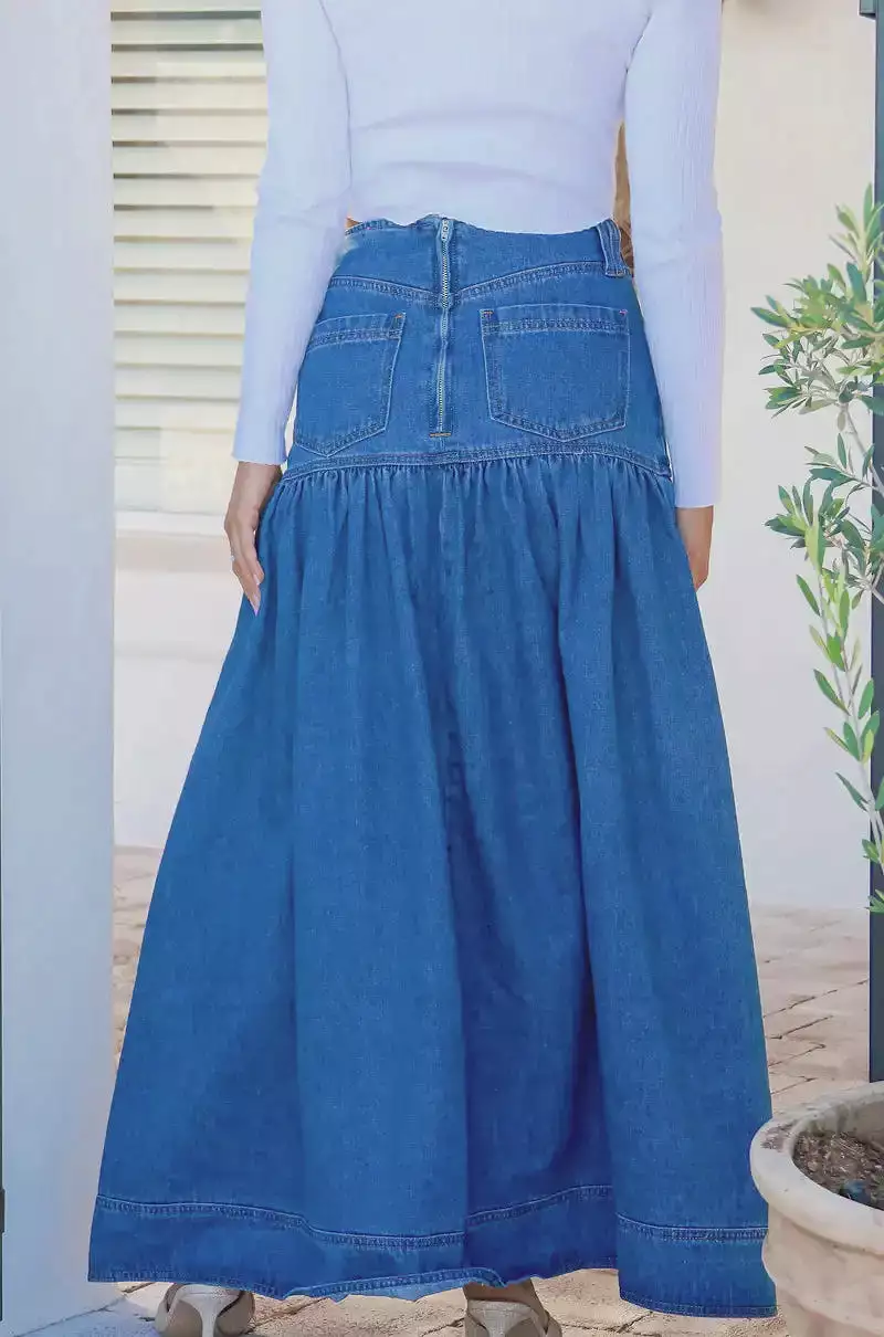 Kentucky Denim Maxi Skirt Mid Blue