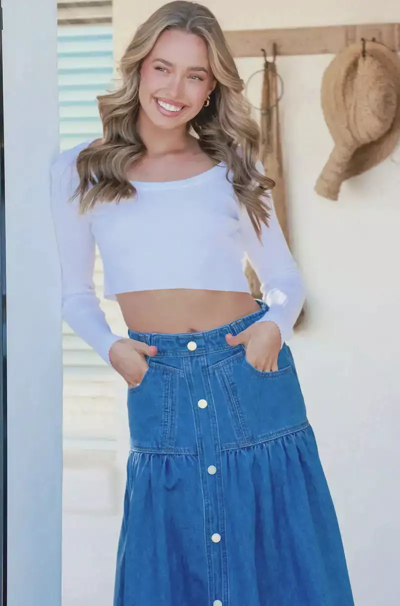 Kentucky Denim Maxi Skirt Mid Blue