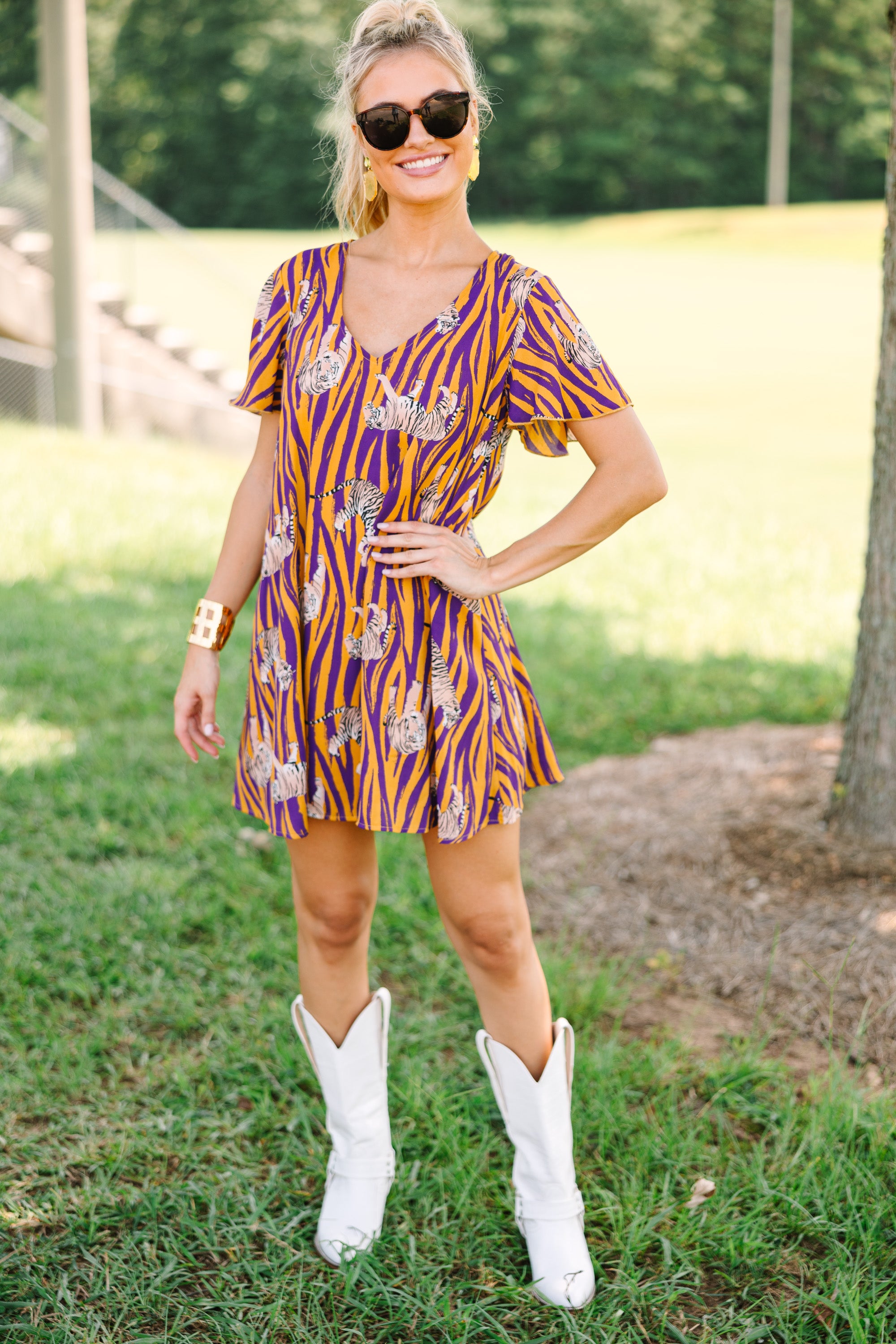 Kinsley Yellow Purple Shift Dress