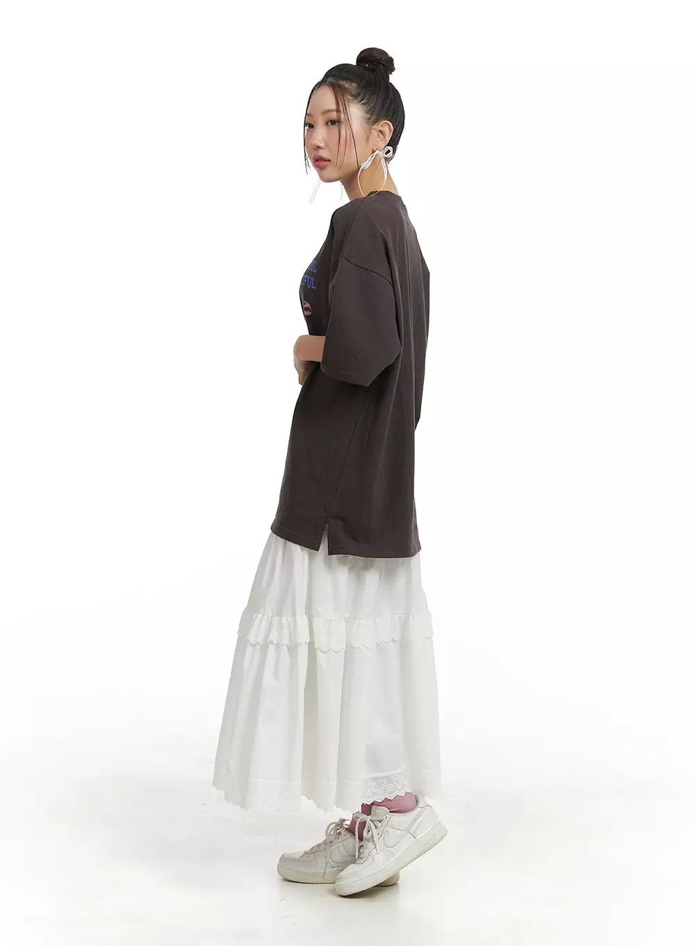 Lace Maxi Skirt with Tiered Design - Mid Rise | OM429