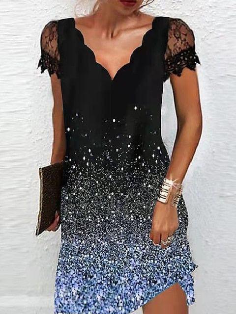 Lace Shift Dress: Elegant Gradient Color V-Neck for Any Occasion.