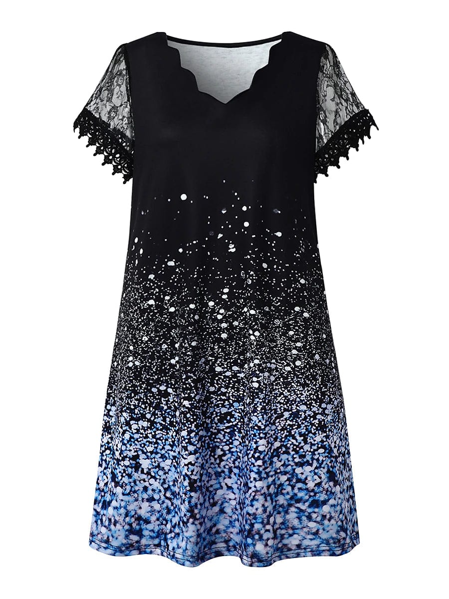 Lace Shift Dress: Elegant Gradient Color V-Neck for Any Occasion.