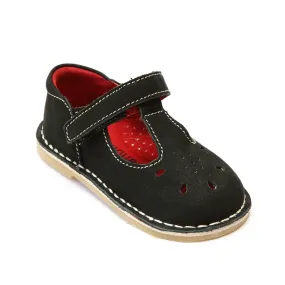 Black Nubuck Leather Mary Jane Shoes by L'Amour Girls - Classic D502