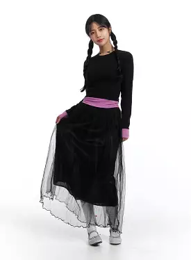 Layered Maxi Skirt with Mesh Detail OJ431