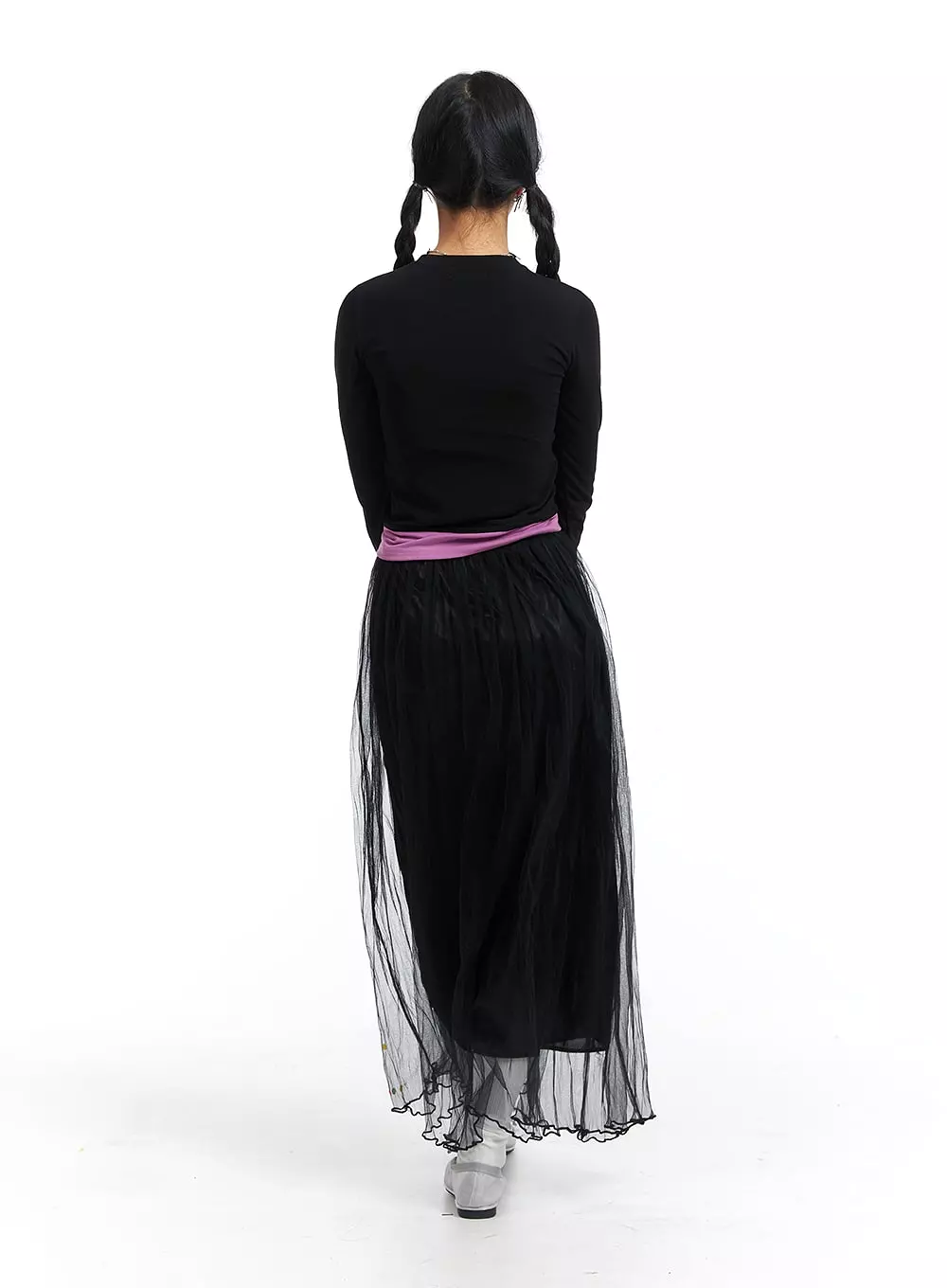 Layered Maxi Skirt with Mesh Detail OJ431