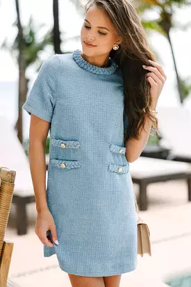 Light Blue Tweed Shift Dress