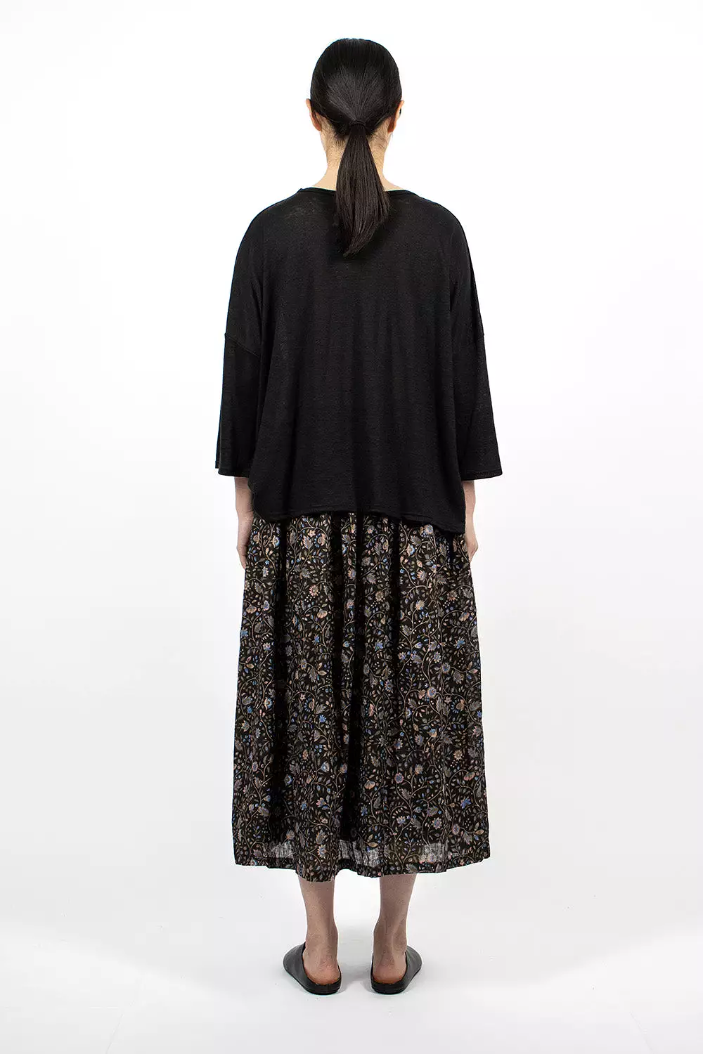 Linen Black Floral Skirt